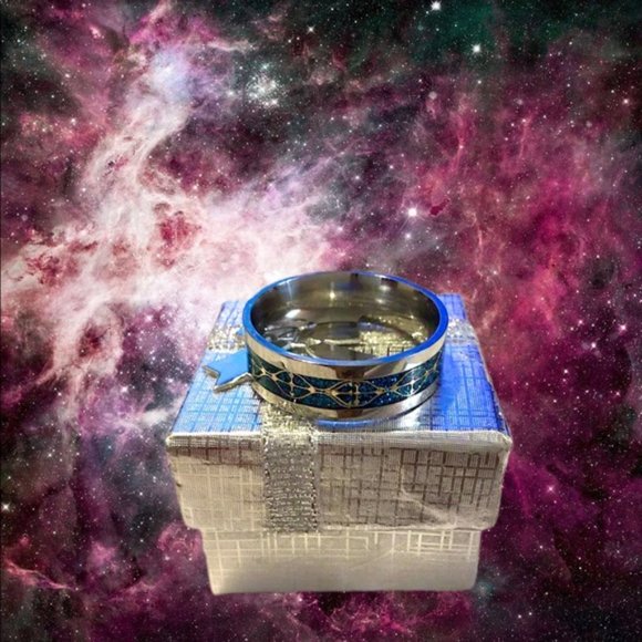 SOLD! Hieroglyphic Turquoise Stainless Band - Picture 4 of 5